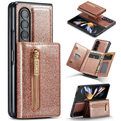 For Samsung Galaxy Z Fold4 5G DG.MING M3 Series Glitter Powder Card Bag Leather Case(Rose Gold) - Galaxy Phone Cases by DG.MING | Online Shopping UK | buy2fix