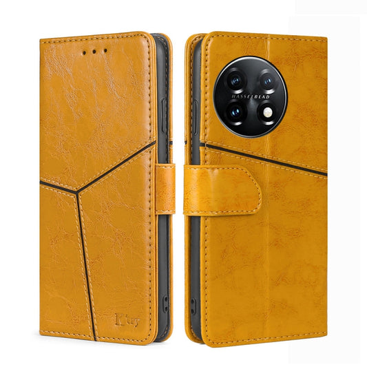 For OnePlus 11 Geometric Stitching Horizontal Flip Leather Phone Case(Yellow) - OnePlus Cases by buy2fix | Online Shopping UK | buy2fix