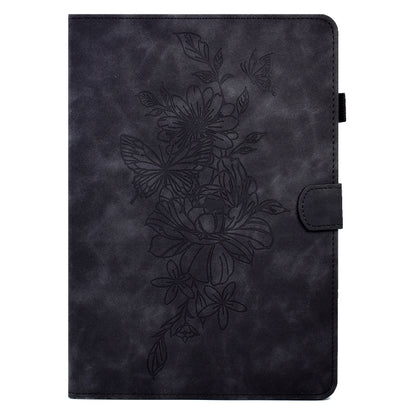 For Samsung Galaxy Tab S7 / S8 Peony Butterfly Embossed Leather Smart Tablet Case(Black) - Galaxy Tab S7 by buy2fix | Online Shopping UK | buy2fix