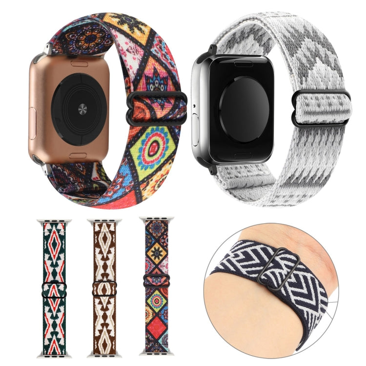 Ethnic Style Buckle Elastic Watch Band For Apple Watch Ultra 49mm&Watch Ultra 2 49mm / Series 9&8&7 45mm / SE 3&SE 2&6&SE&5&4 44mm / 3&2&1 42mm(Green-white Triangle) - Watch Bands by buy2fix | Online Shopping UK | buy2fix