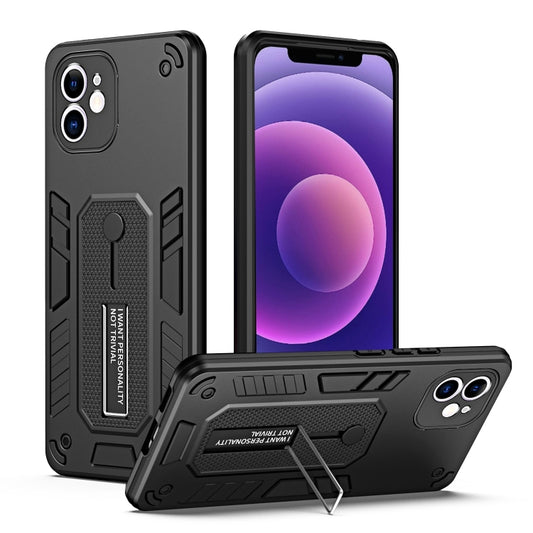 For iPhone 11 Variety Brave Armor Finger Loop Holder Phone Case(Black) - iPhone 11 Cases by buy2fix | Online Shopping UK | buy2fix