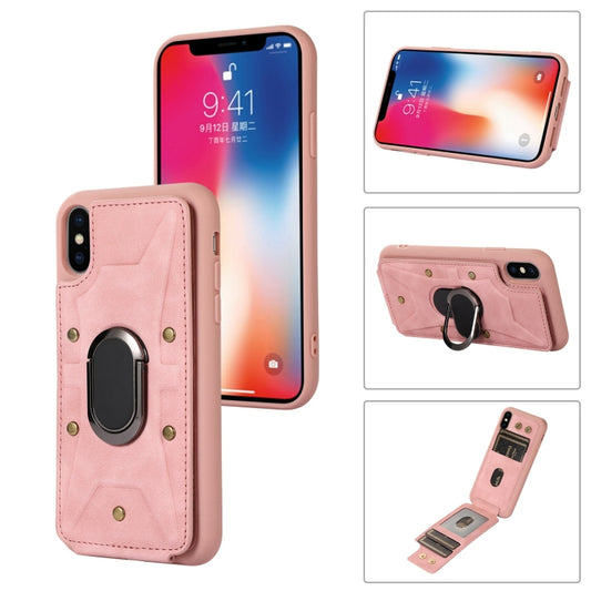 For iPhone XS Max Armor Ring Wallet Back Cover Phone Case(Pink) - More iPhone Cases by buy2fix | Online Shopping UK | buy2fix