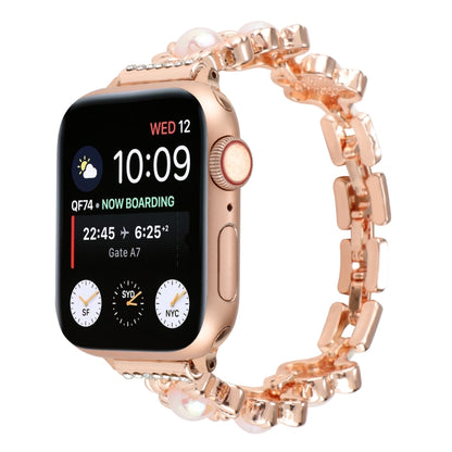 Flower Bracelet Metal Watch Band For Apple Watch Series 9&8&7 41mm / SE 3&SE 2&6&SE&5&4 40mm / 3&2&1 38mm(Rose Gold) - Watch Bands by buy2fix | Online Shopping UK | buy2fix