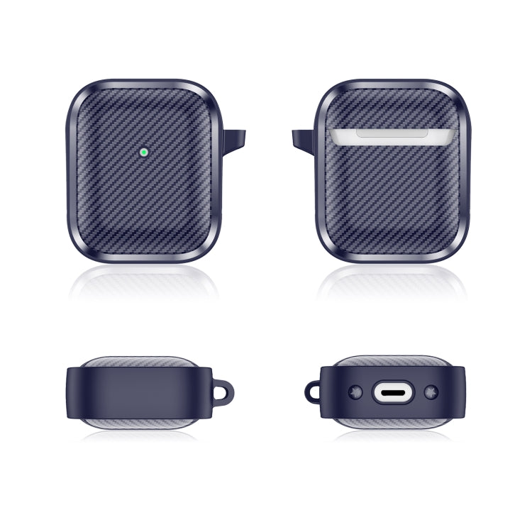 For AirPods 1 / 2 Photo Frame Carbon Fiber Series Earphone Case(Dark Blue) - For AirPods 1/2 by buy2fix | Online Shopping UK | buy2fix