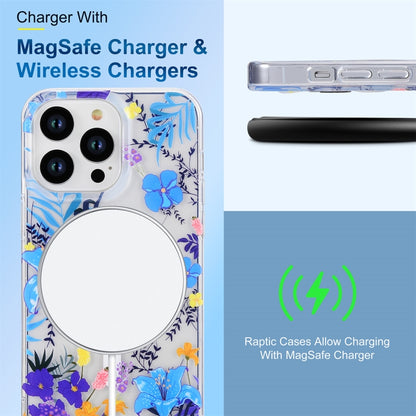 For iPhone 13 Pro Max Transparent Double Sided Magsafe Phone Case(Sky Blue Flower) - iPhone 13 Pro Max Cases by buy2fix | Online Shopping UK | buy2fix