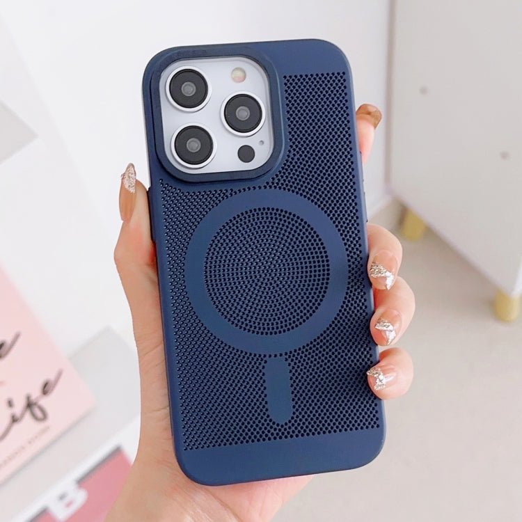 For iPhone 14 Pro Max Grid Cooling MagSafe Magnetic Phone Case(Navy Blue) - iPhone 14 Pro Max Cases by buy2fix | Online Shopping UK | buy2fix