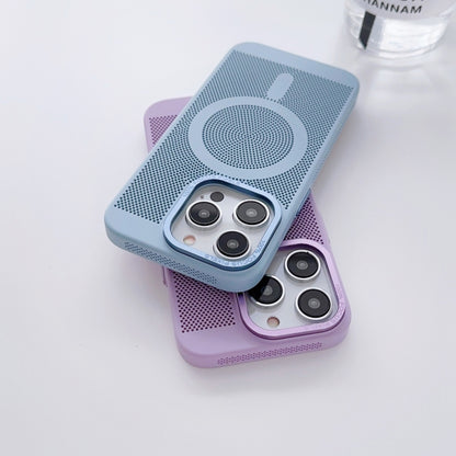 For iPhone 14 Pro Grid Cooling MagSafe Magnetic Phone Case(Grey Blue) - iPhone 14 Pro Cases by buy2fix | Online Shopping UK | buy2fix