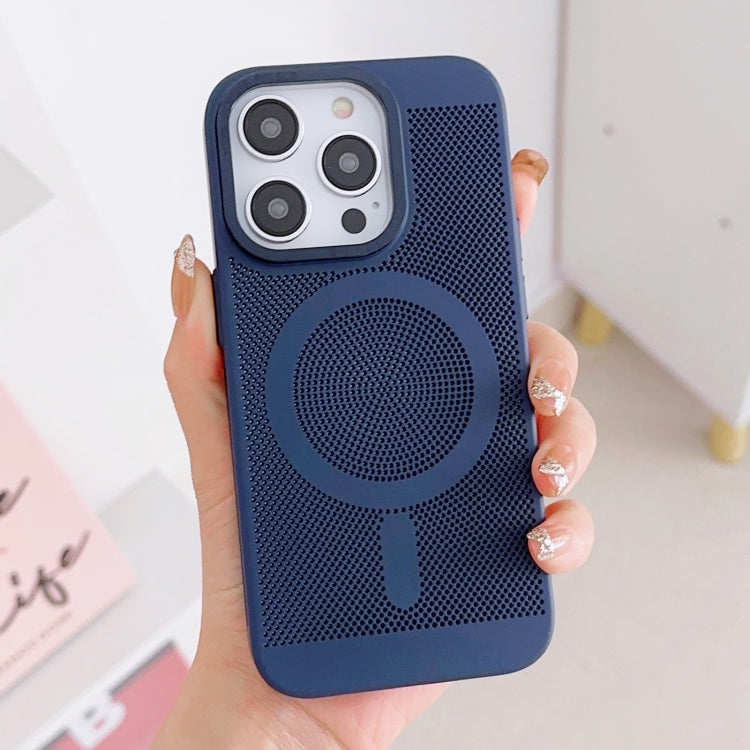 For iPhone 11 Pro Grid Cooling MagSafe Magnetic Phone Case(Navy Blue) - iPhone 11 Pro Cases by buy2fix | Online Shopping UK | buy2fix