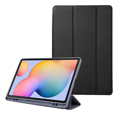 For Samsung Galaxy Tab S6 Lite/Tab S6 Lite 2022 Solid Color 3-folding Leather Tablet Case(Black) - Tab S6 Lite P610 / P615 by buy2fix | Online Shopping UK | buy2fix