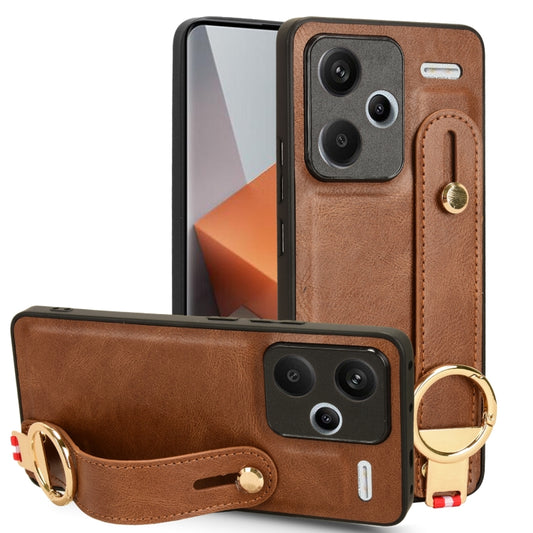 For Xiaomi Redmi Note 13 Pro+ Wristband Leather Back Phone Case(Brown) - Note 13 Pro+ Cases by buy2fix | Online Shopping UK | buy2fix