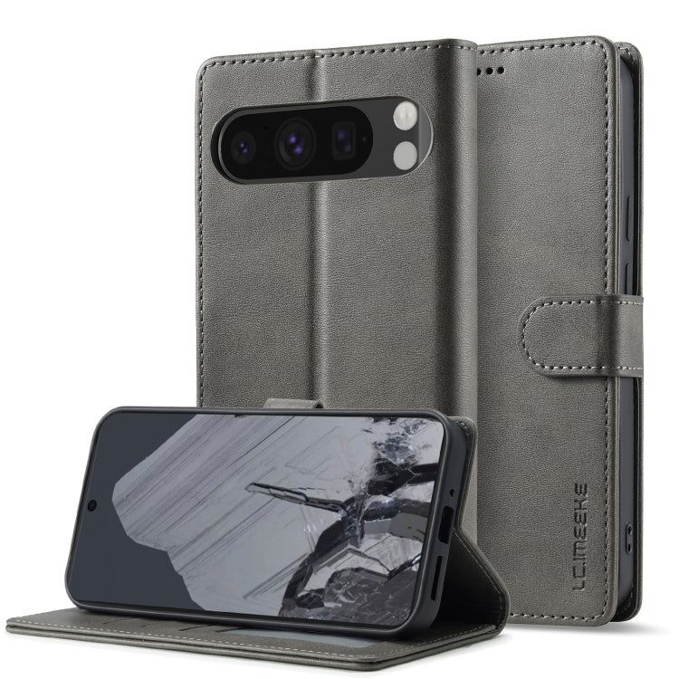 For Google Pixel 9 Pro XL LC.IMEEKE Calf Texture Flip Leather Phone Case(Grey) - Google Cases by LC.IMEEKE | Online Shopping UK | buy2fix