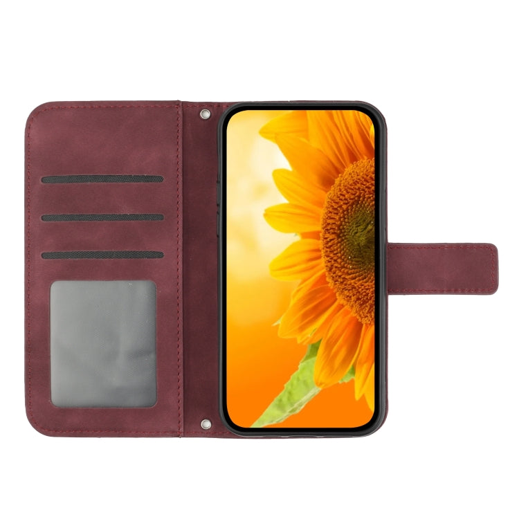 For Xiaomi 14 Pro Skin Feel Sun Flower Embossed Flip Leather Phone Case with Lanyard(Wine Red) - 14 Pro Cases by buy2fix | Online Shopping UK | buy2fix