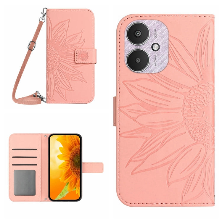 For Xiaomi Redmi 13C 5G Skin Feel Sun Flower Embossed Flip Leather Phone Case with Lanyard(Pink) - 13C Cases by buy2fix | Online Shopping UK | buy2fix