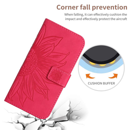 For Xiaomi Redmi Note 13 4G Global Skin Feel Sun Flower Embossed Flip Leather Phone Case with Lanyard(Rose Red) - Note 13 Cases by buy2fix | Online Shopping UK | buy2fix