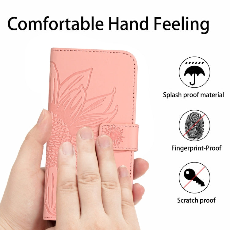For Xiaomi Redmi Note 13 4G Global Skin Feel Sun Flower Embossed Flip Leather Phone Case with Lanyard(Pink) - Note 13 Cases by buy2fix | Online Shopping UK | buy2fix