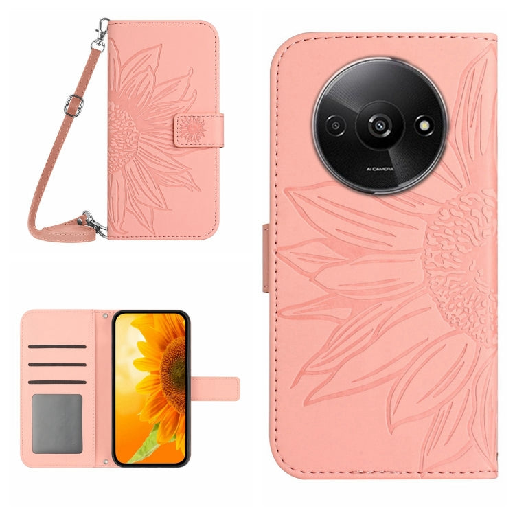 For Xiaomi Redmi A3 Skin Feel Sun Flower Embossed Flip Leather Phone Case with Lanyard(Pink) - Xiaomi Cases by buy2fix | Online Shopping UK | buy2fix