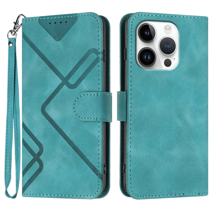 For iPhone 16 Pro Line Pattern Skin Feel Leather Phone Case(Light Blue) - iPhone 16 Pro Cases by buy2fix | Online Shopping UK | buy2fix