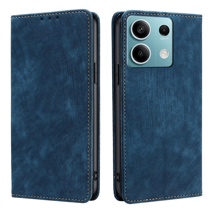 For Xiaomi Redmi Note 13 4G RFID Anti-theft Brush Magnetic Leather Phone Case(Blue) - Note 13 Cases by buy2fix | Online Shopping UK | buy2fix