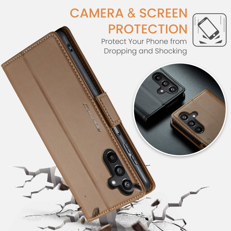 For Samsung Galaxy A15 4G/5G CaseMe 023 Butterfly Buckle Litchi Texture RFID Anti-theft Leather Phone Case(Brown) - Galaxy Phone Cases by CaseMe | Online Shopping UK | buy2fix