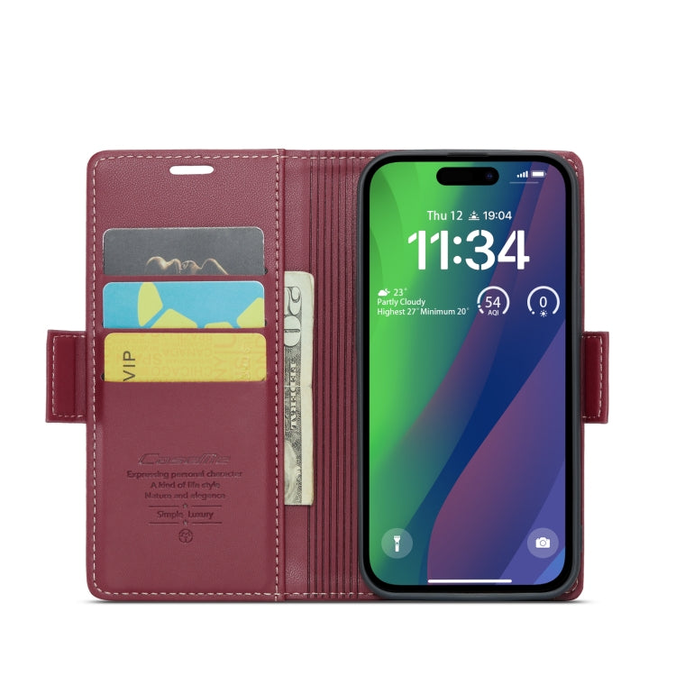 For iPhone 15 CaseMe 023 Butterfly Buckle Litchi Texture RFID Anti-theft Leather Phone Case(Wine Red) - iPhone 15 Cases by CaseMe | Online Shopping UK | buy2fix