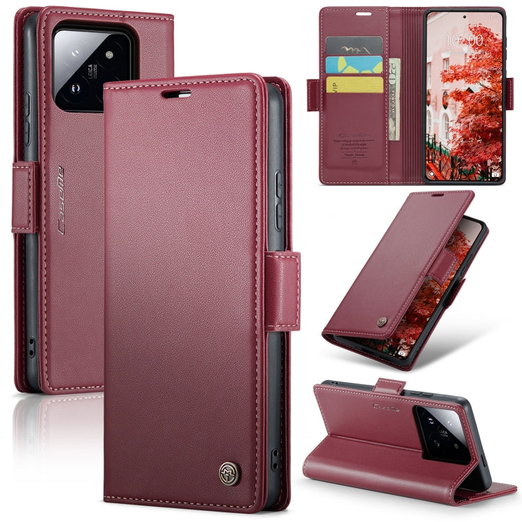 For Xiaomi 14 Pro CaseMe 023 Butterfly Buckle Litchi Texture RFID Anti-theft Leather Phone Case(Wine Red) - 14 Pro Cases by CaseMe | Online Shopping UK | buy2fix