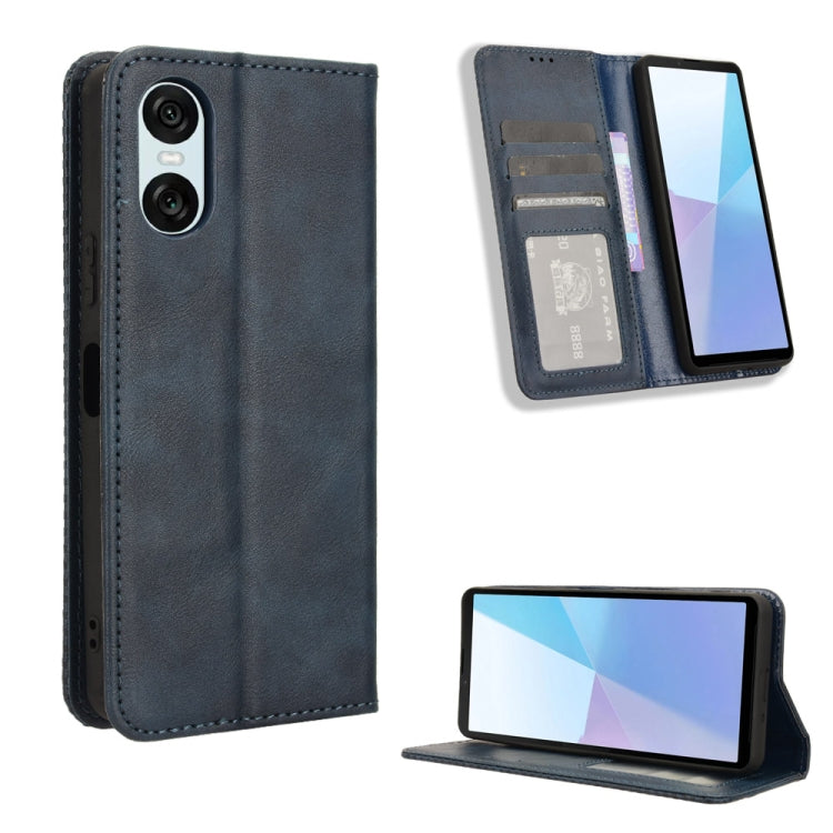 For Sony Xperia 10 VI 2024 Magnetic Buckle Retro Texture Leather Phone Case(Blue) - Sony Cases by buy2fix | Online Shopping UK | buy2fix