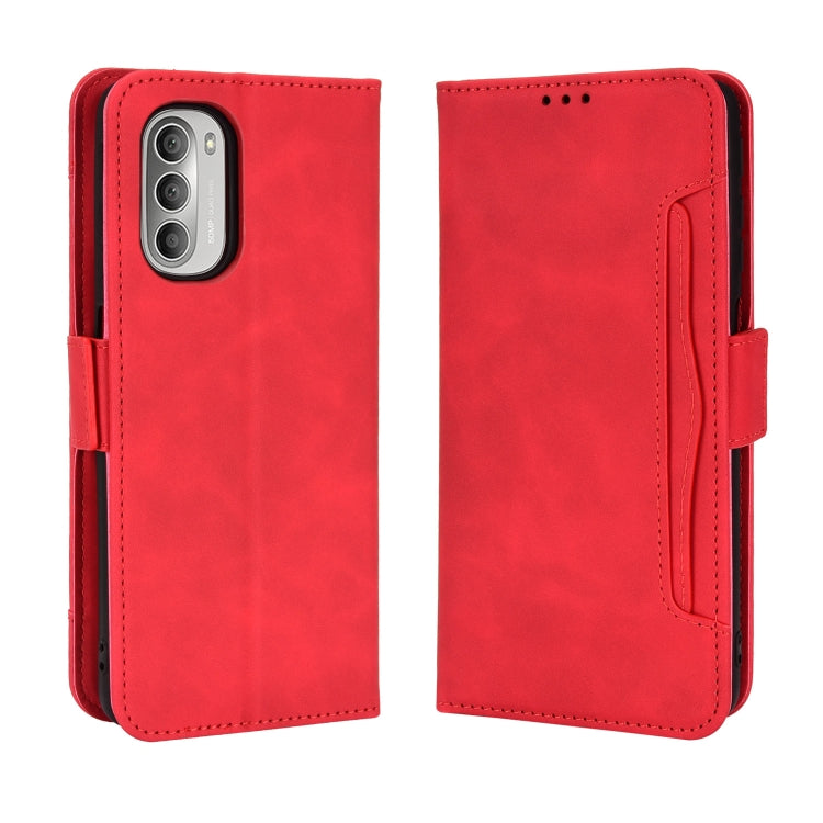 For Motorola Moto G52J 5G Skin Feel Calf Texture Card Slots Leather Phone Case(Red) - Motorola Cases by buy2fix | Online Shopping UK | buy2fix
