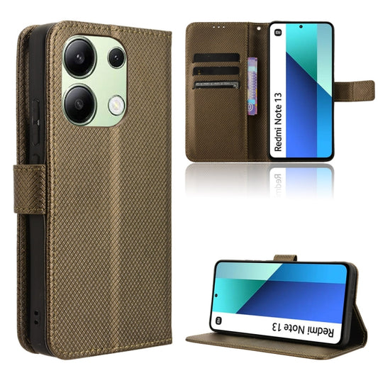 For Xiaomi Redmi Note 13 4G Diamond Texture Leather Phone Case(Brown) - Note 13 Cases by buy2fix | Online Shopping UK | buy2fix
