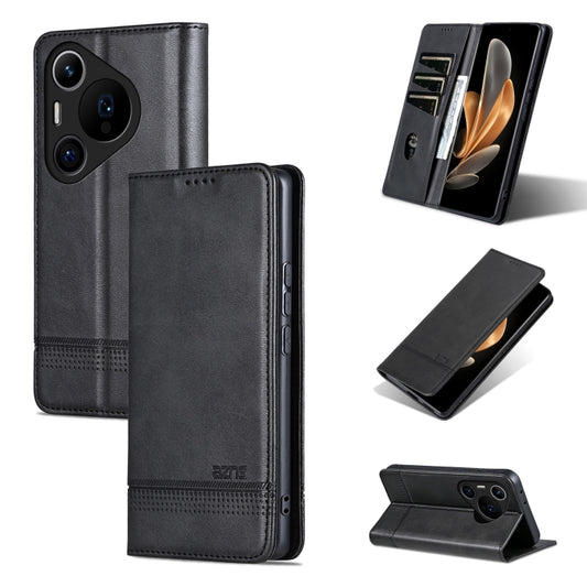 For Huawei Pura 70 Pro / 70 Pro+ Fine Hole AZNS Magnetic Calf Texture Flip Leather Phone Case(Black) - Huawei Cases by AZNS | Online Shopping UK | buy2fix