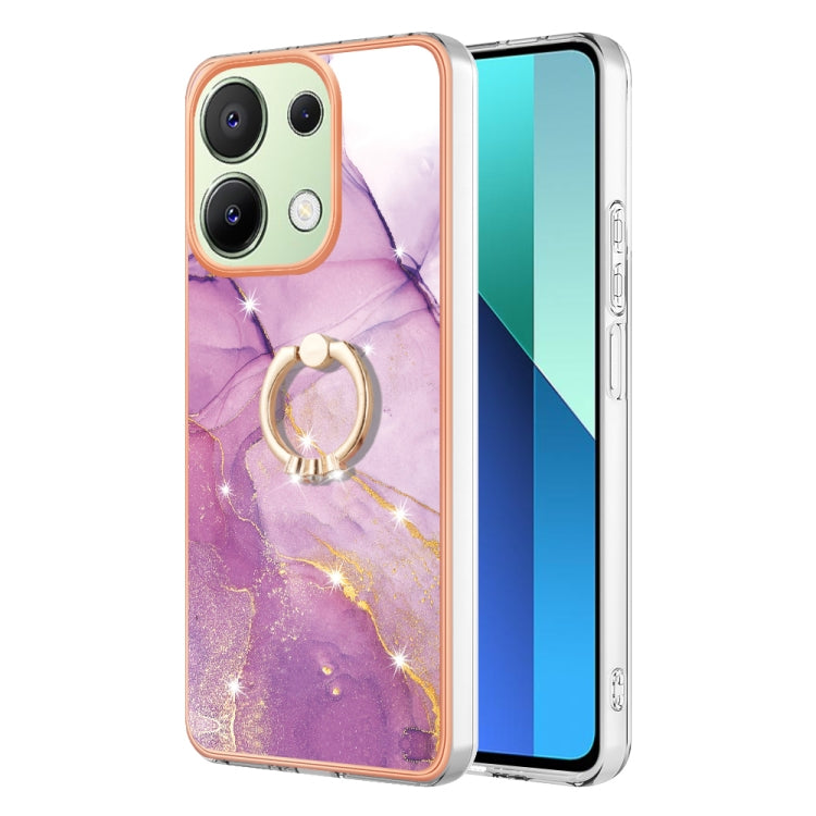 For Xiaomi Redmi Note 13 4G Global Electroplating Marble IMD TPU Phone Case with Ring Holder(Purple 001) -  by buy2fix | Online Shopping UK | buy2fix