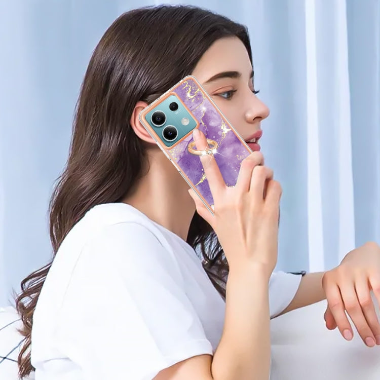 For Xiaomi Redmi Note 13 5G Global Electroplating Marble IMD TPU Phone Case with Ring Holder(Purple 002) - Note 13 Cases by buy2fix | Online Shopping UK | buy2fix