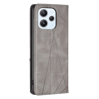 For Xiaomi Redmi 12 4G Rhombus Texture Magnetic Leather Phone Case(Grey) - Xiaomi Cases by buy2fix | Online Shopping UK | buy2fix