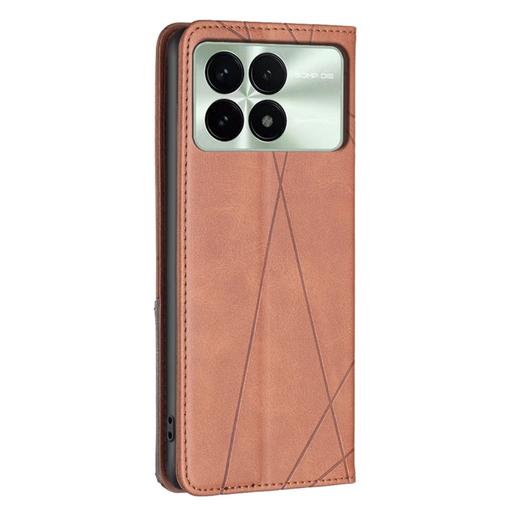 For Xiaomi Redmi K70E Rhombus Texture Magnetic Leather Phone Case(Brown) - K70E Cases by buy2fix | Online Shopping UK | buy2fix