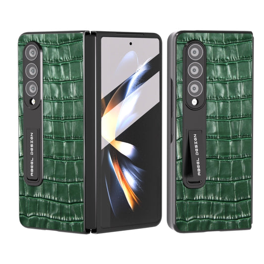 For Samsung Galaxy Z Fold4 5G Integrated Crocodile Texture Genuine Leather Phone Case(Green) - Galaxy Z Fold4 5G Cases by buy2fix | Online Shopping UK | buy2fix