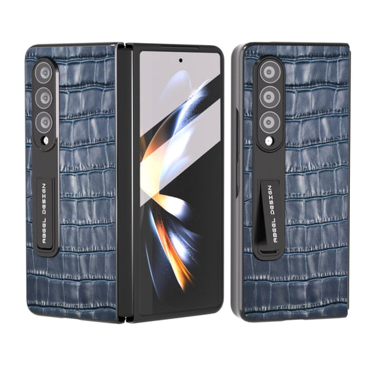 For Samsung Galaxy Z Fold4 5G Integrated Crocodile Texture Genuine Leather Phone Case(Blue) - Galaxy Z Fold4 5G Cases by buy2fix | Online Shopping UK | buy2fix