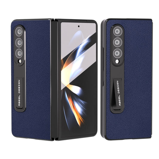 For Samsung Galaxy Z Fold3 5G Integrated Black Edge Genuine Leather Mino Phone Case with Holder(Royal Blue) - Galaxy Phone Cases by buy2fix | Online Shopping UK | buy2fix