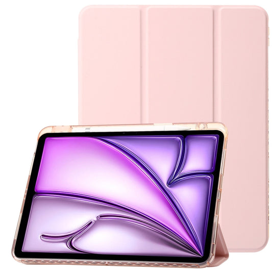 For iPad Air 13 2024 Clear Acrylic 3-Fold Leather Tablet Case(Pink) - iPad Air 13 2024 Cases by buy2fix | Online Shopping UK | buy2fix