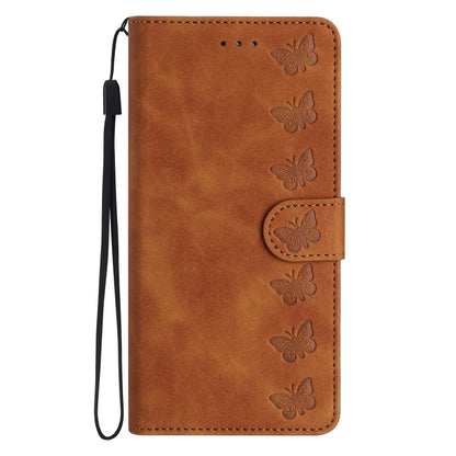 For iPhone 16 Pro Max Seven Butterflies Embossed Leather Phone Case(Brown) - iPhone 16 Pro Max Cases by buy2fix | Online Shopping UK | buy2fix