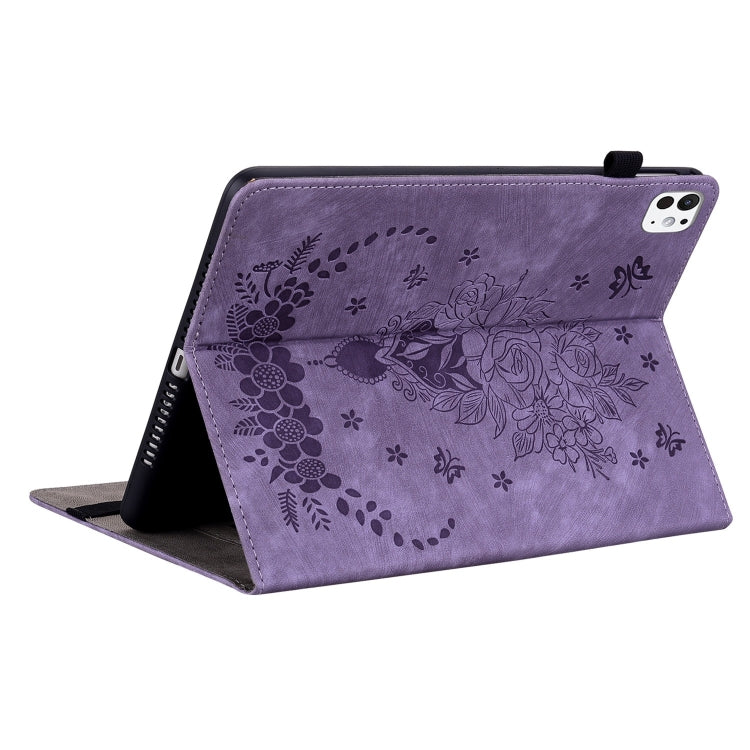 For iPad Pro 11 2024 Butterfly Rose Embossed Leather Smart Tablet Case(Purple) - iPad Pro 11 2024 Cases by buy2fix | Online Shopping UK | buy2fix