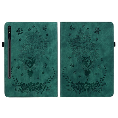 For Samsung Galaxy Tab S9 Butterfly Rose Embossed Leather Tablet Case(Green) - Galaxy Tab S9 Cases by buy2fix | Online Shopping UK | buy2fix