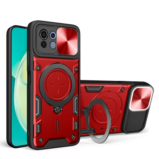 For Xiaomi Mi 11 Lite 4G / 5G CD Texture Sliding Camshield Magnetic Holder Phone Case(Red) - Xiaomi Cases by buy2fix | Online Shopping UK | buy2fix