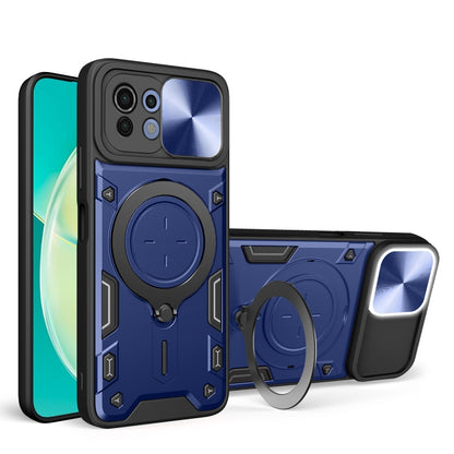 For Xiaomi Mi 11 Lite 4G / 5G CD Texture Sliding Camshield Magnetic Holder Phone Case(Blue) - Xiaomi Cases by buy2fix | Online Shopping UK | buy2fix