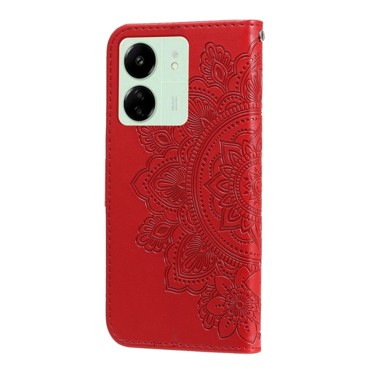 For Xiaomi Redmi 13C 4G 7-petal Flowers Embossing Leather Phone Case(Red) - 13C Cases by buy2fix | Online Shopping UK | buy2fix