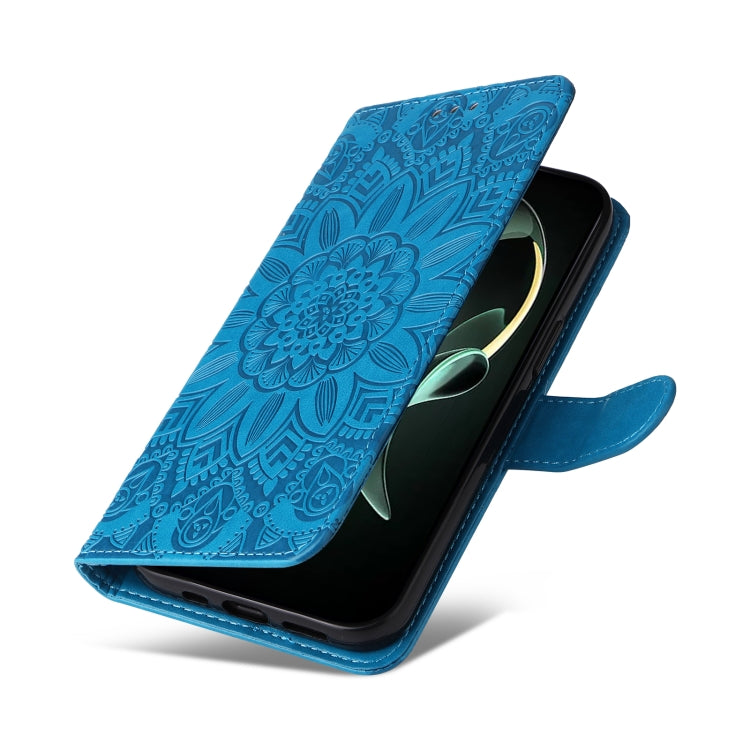 For Xiaomi 13T / Redmi K60 Ultra Embossed Sunflower Leather Phone Case(Blue) - Redmi K60 Ultra Cases by buy2fix | Online Shopping UK | buy2fix