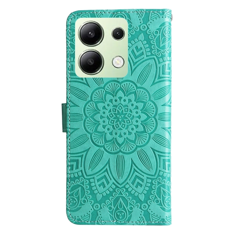 For Xiaomi Redmi Note13 4G Embossed Sunflower Leather Phone Case(Green) - Note 13 Cases by buy2fix | Online Shopping UK | buy2fix
