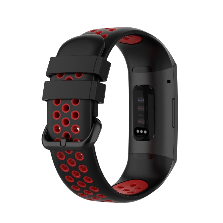 For Fitbit Charge 4 / Charge 3 / Charge 3 SE Watch Button Two Colors Silicone Replacement Strap Watchband(Black Red) - Watch Bands by buy2fix | Online Shopping UK | buy2fix