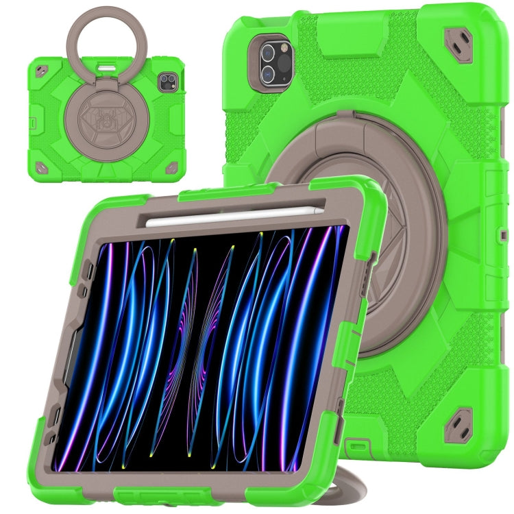 For iPad Pro 11 2022 / 2021 / 2020 Spider Rotation Handle Silicone Hybrid PC Tablet Case(Green Coffee) - iPad Pro 11 (2022/2021) Cases by buy2fix | Online Shopping UK | buy2fix