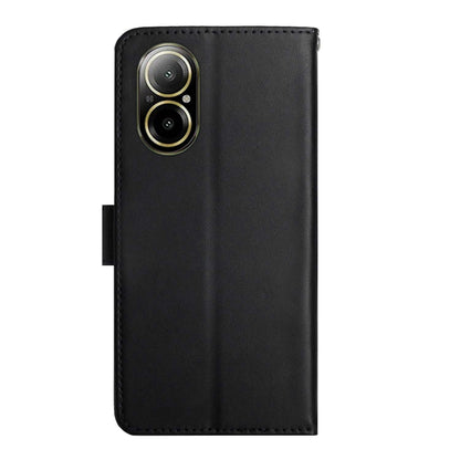 For Realme C67 4G Genuine Leather Fingerprint-proof Flip Phone Case(Black) - C67 Cases by buy2fix | Online Shopping UK | buy2fix