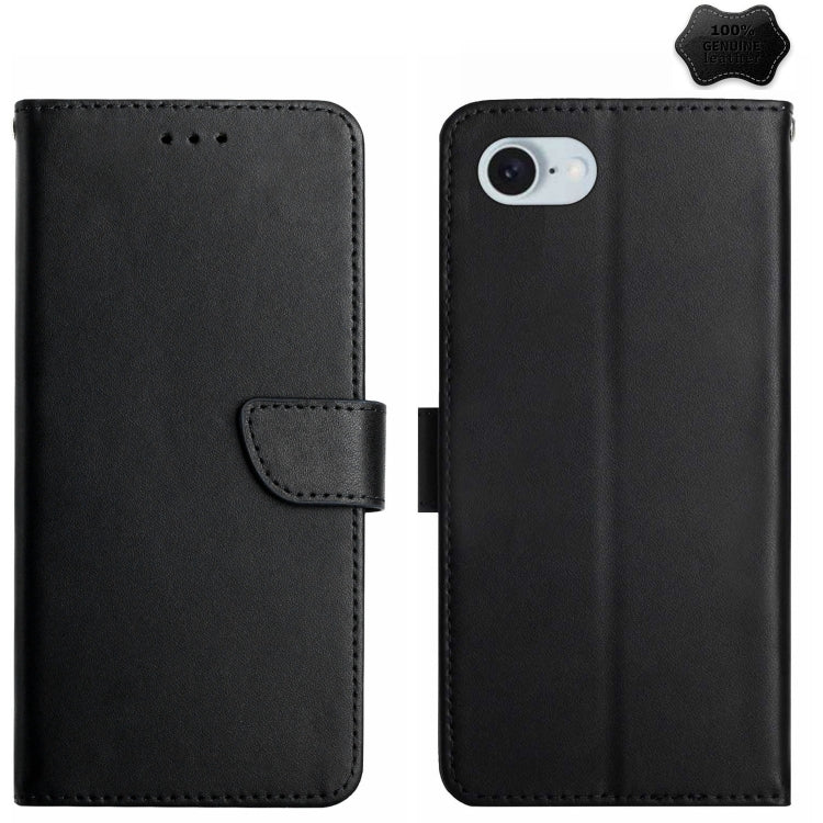 For iPhone SE 2024 Genuine Leather Fingerprint-proof Flip Phone Case(Black) - More iPhone Cases by buy2fix | Online Shopping UK | buy2fix