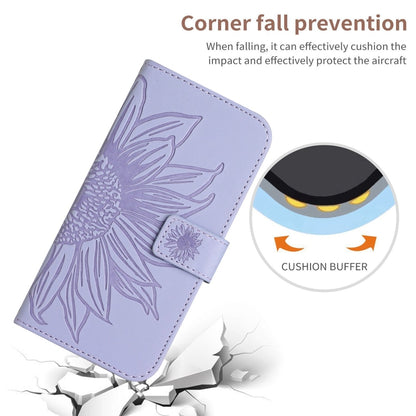 For iPhone 16 Pro Skin Feel Sun Flower Embossed Flip Leather Phone Case with Lanyard(Purple) - iPhone 16 Pro Cases by buy2fix | Online Shopping UK | buy2fix